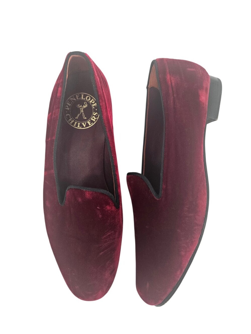 Penelope Chilvers Burgundy Velvet Slipper Loafers
